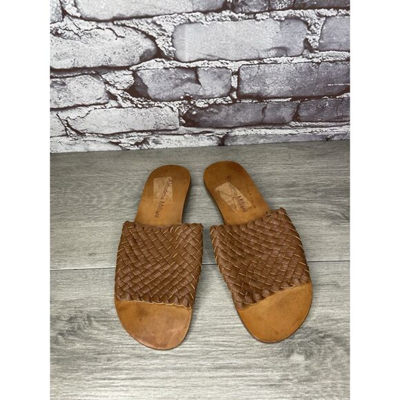 almudena miliani Brown Leather Woven Slide Sandals Women Sz 9M US/40EU - Picture 15 of 16